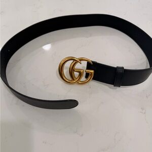 Gucci Black Leather Belt with Gold Buckle